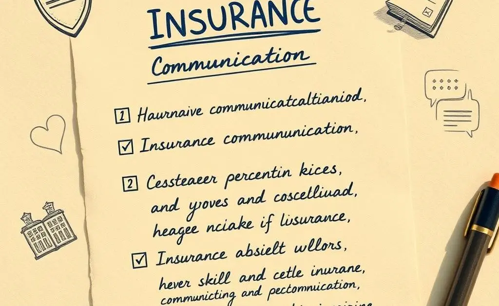 A hand-drawn image of a checklist for effective communication in insurance contexts.