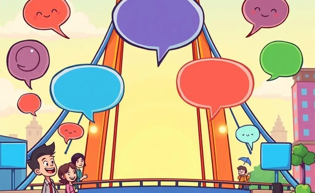 A cartoon image of a bridge representing communication between people.