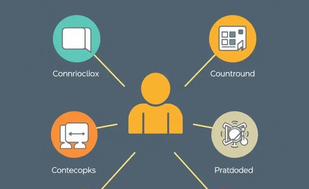 Modern graphic showing different communication skills with icons.