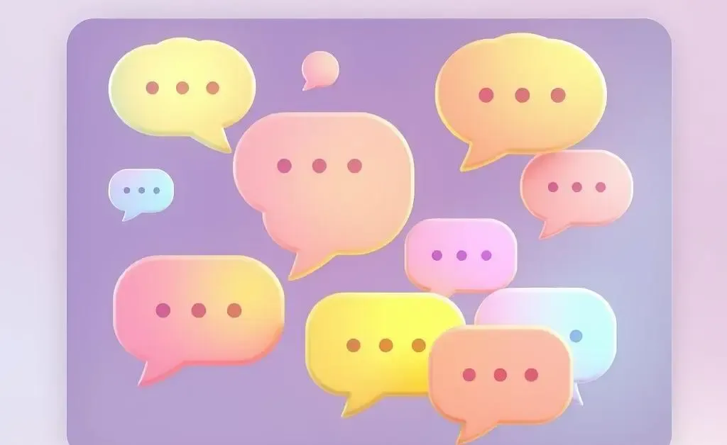 A series of conversation bubbles showing a friendly online exchange.