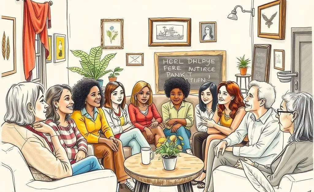 A group of people having a discussion in a cozy setting