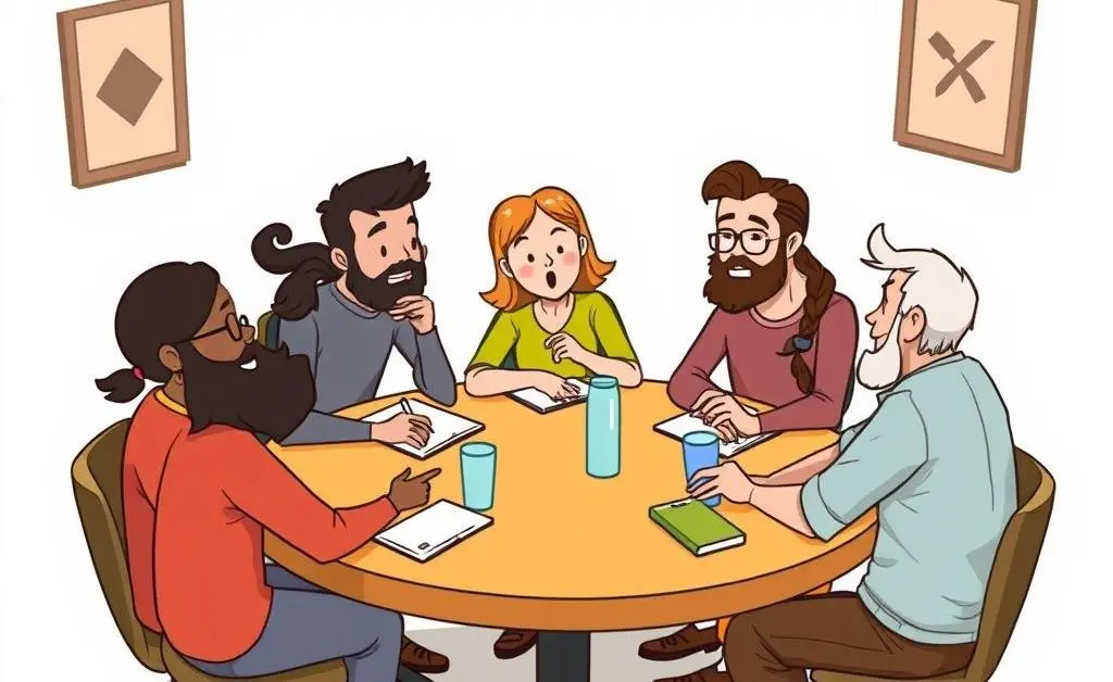 Diverse group discussing at a round table