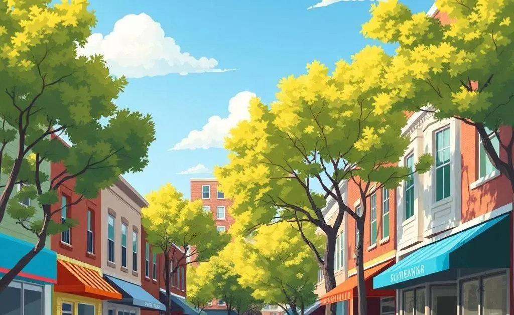 Neighborhood with small businesses growing, indicating community economic growth