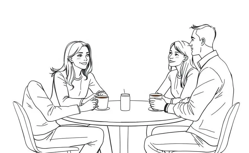 A group of people having a conversation about finance over coffee.