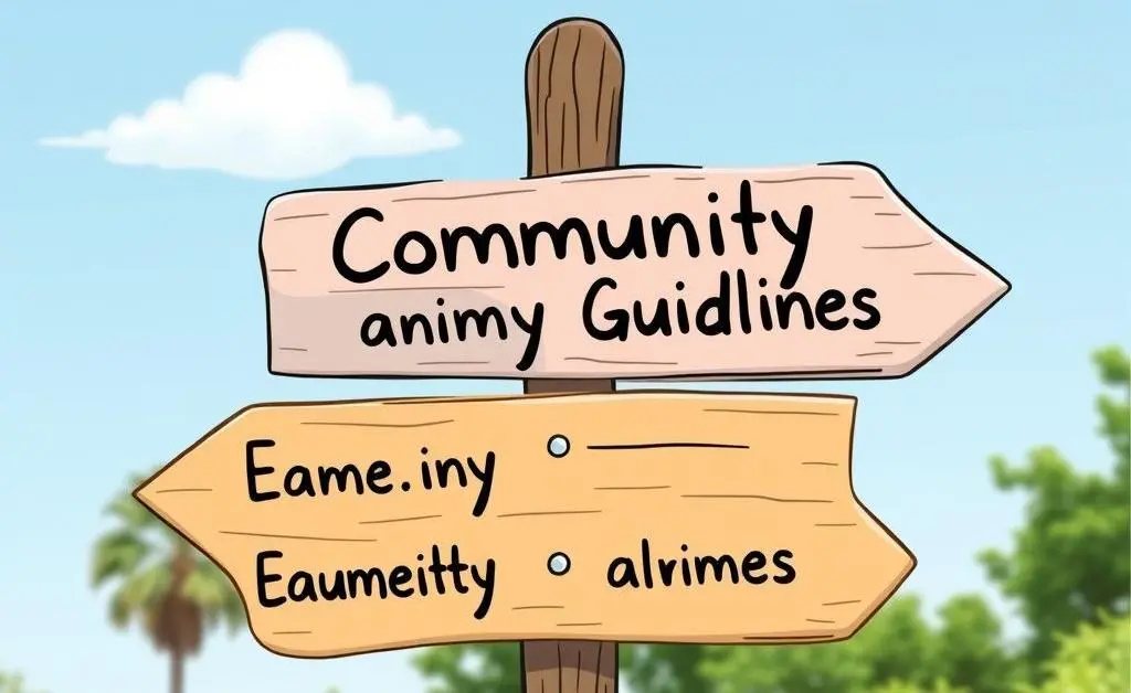 A simple and friendly illustrated signpost with community guidelines.