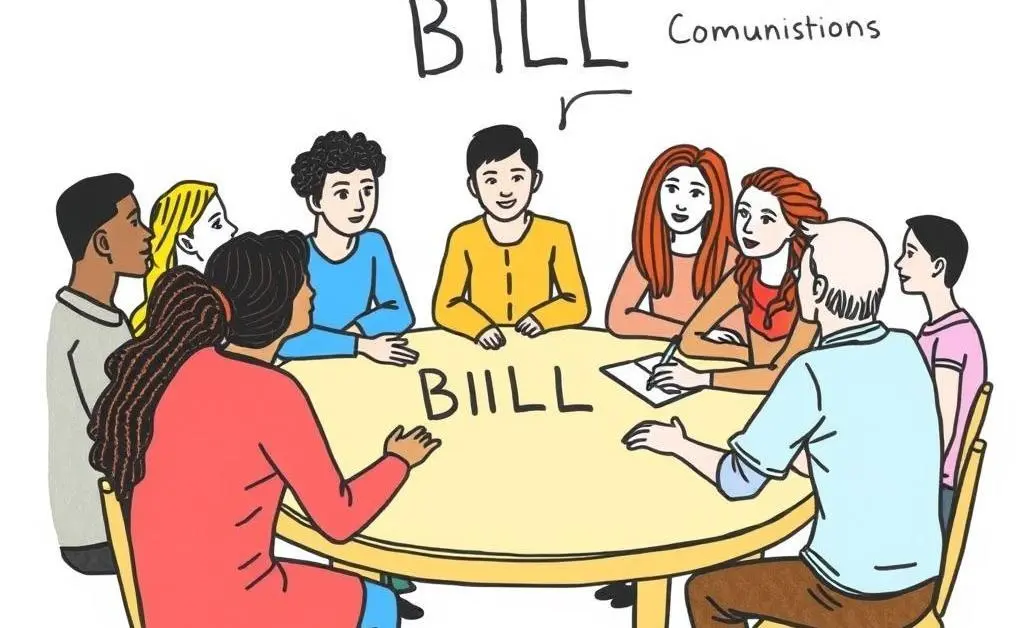 Illustration of a community discussing a bill