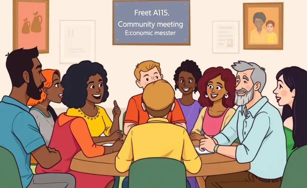 People discussing community economic issues