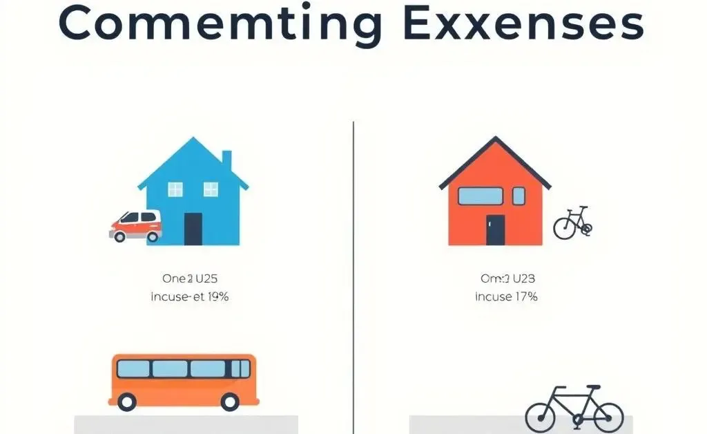 A minimalist infographic showing comparisons of commuting costs between single and dual-income households