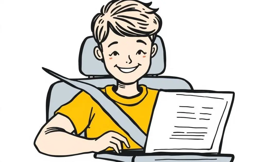 A cartoon of a person comparing car insurance quotes online.