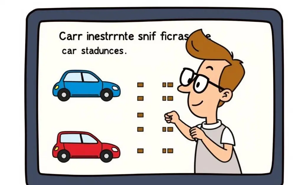 Cartoon of a person comparing different car insurance quotes on a computer screen.