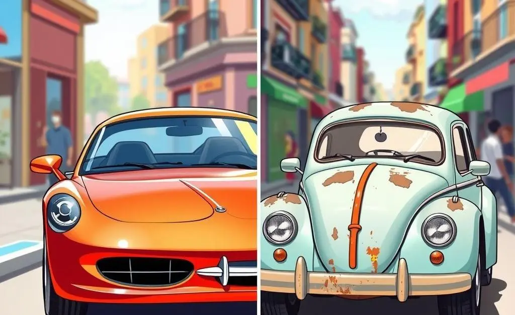 Comparing two car options, new vs used.