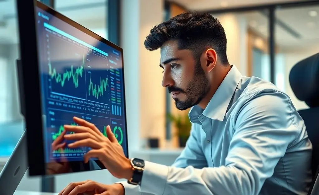 Person comparing financial data on two device screens