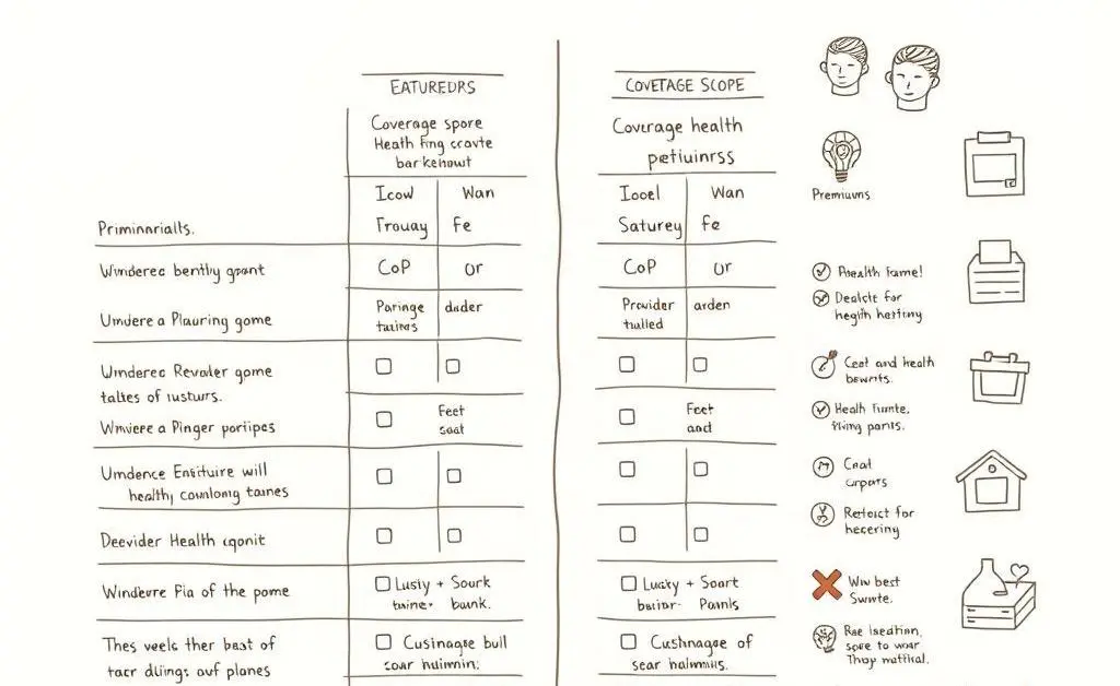 A hand-drawn comparison chart showing different health insurance plans side by side.