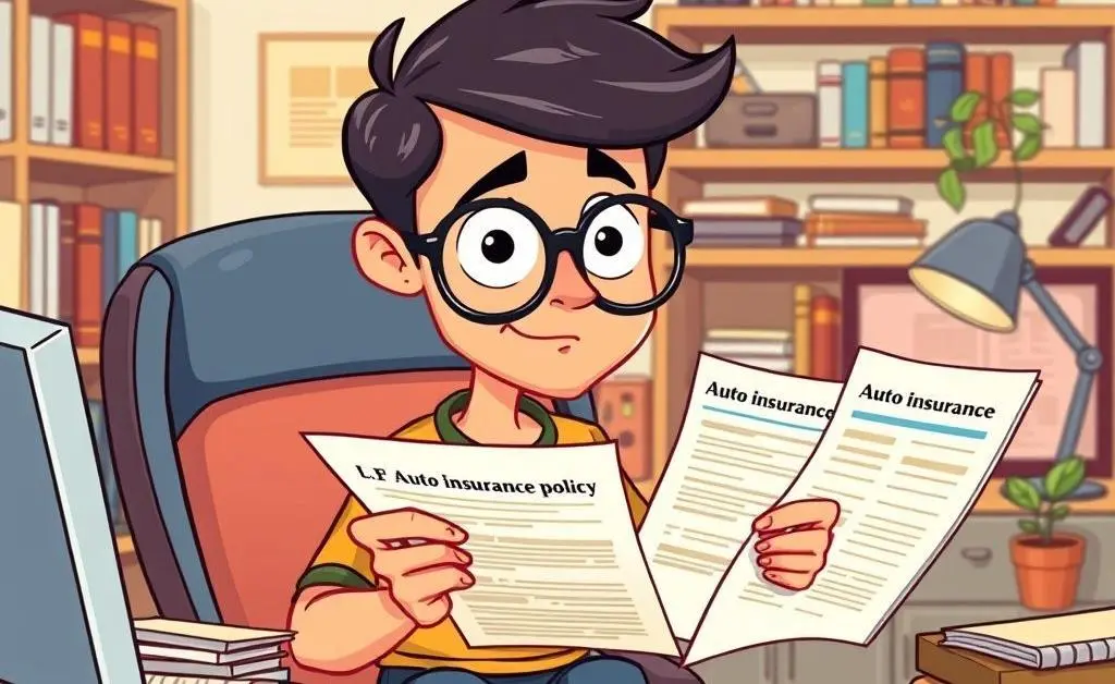 Person comparing different auto insurance policies on a desk