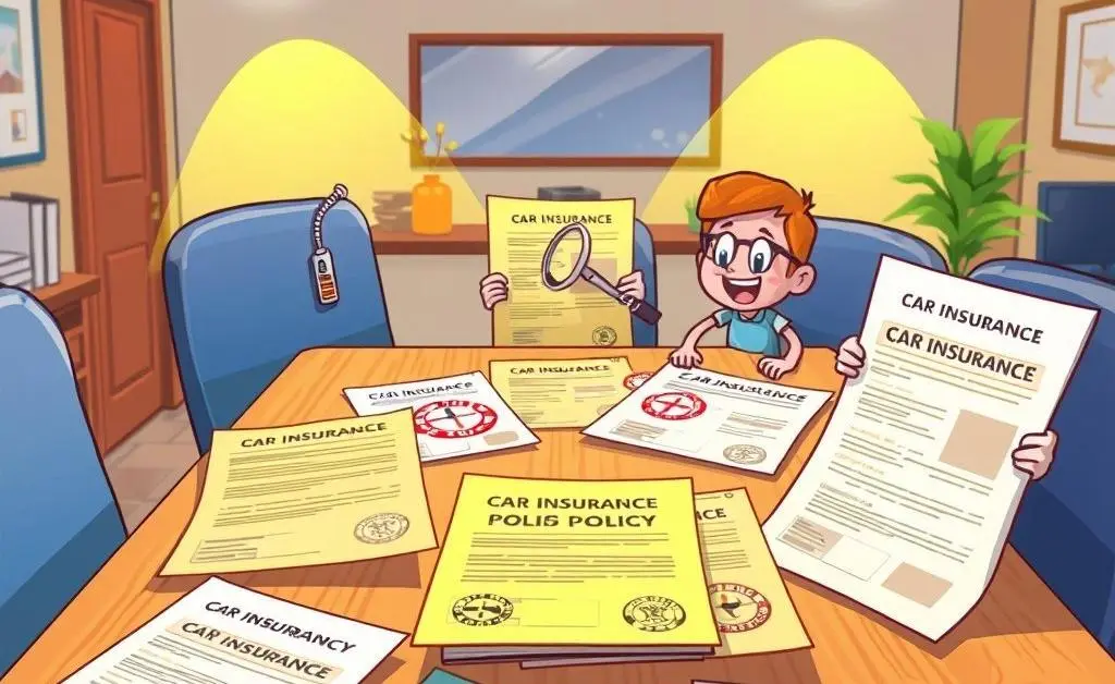Comparing car insurance policies on a table