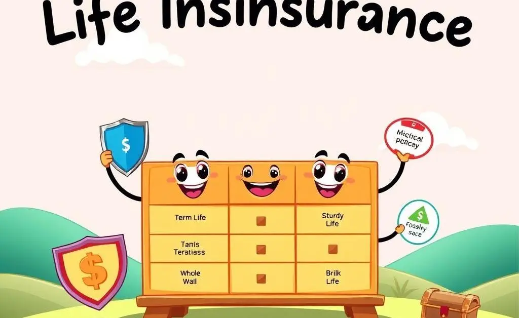 Table comparing term life and whole life insurance