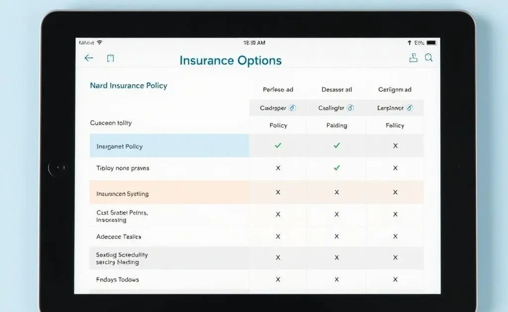 A tablet showing different insurance policy options with comparison charts.