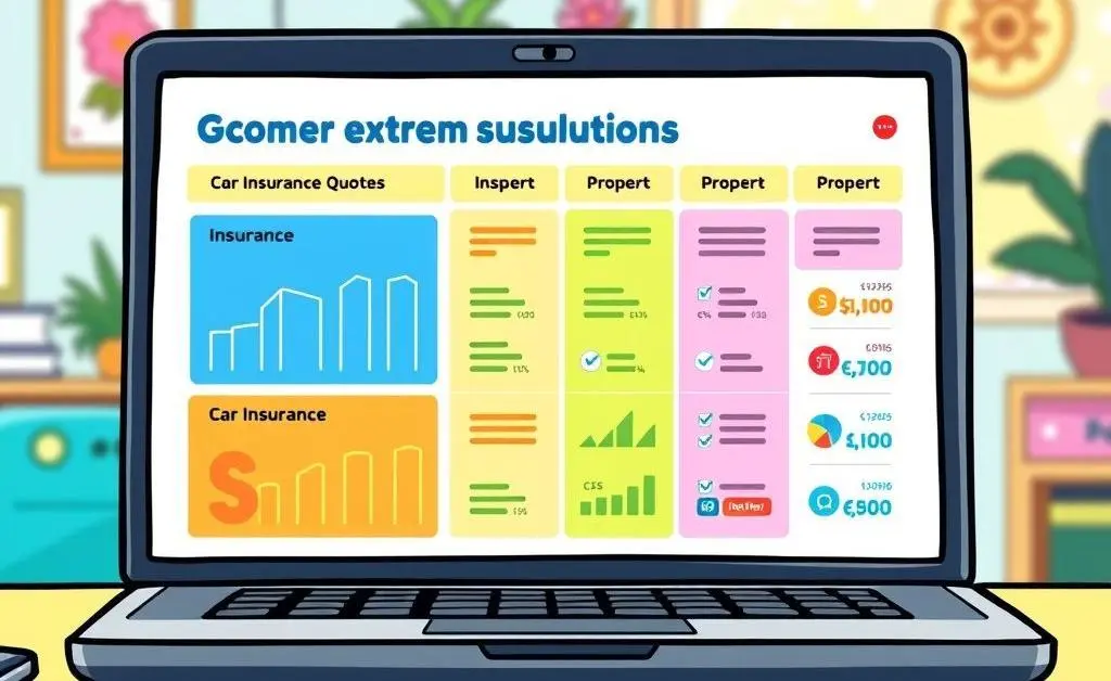 A laptop displaying various car insurance quotes side by side.