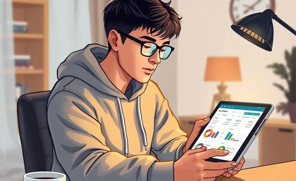 Illustration of a person comparing different car insurance quotes on a tablet.