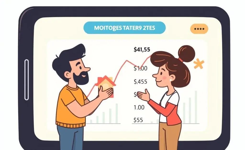Illustration of people comparing mortgage rates on a phone