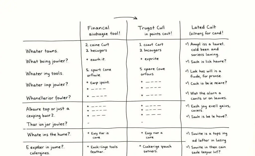 Chart comparing different financial tools with pros and cons