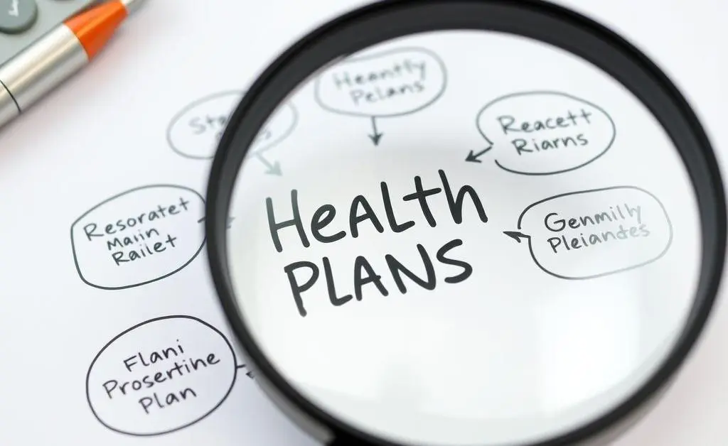 Magnifying glass over health plan options