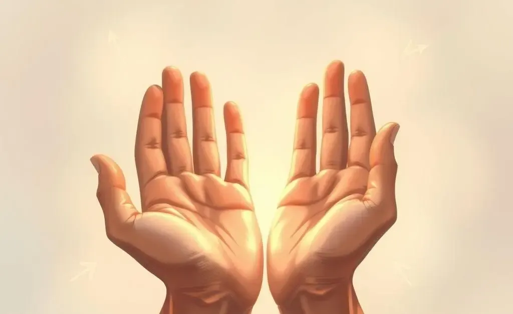 An illustration of hands offering support, symbolizing guidance and shared experience.