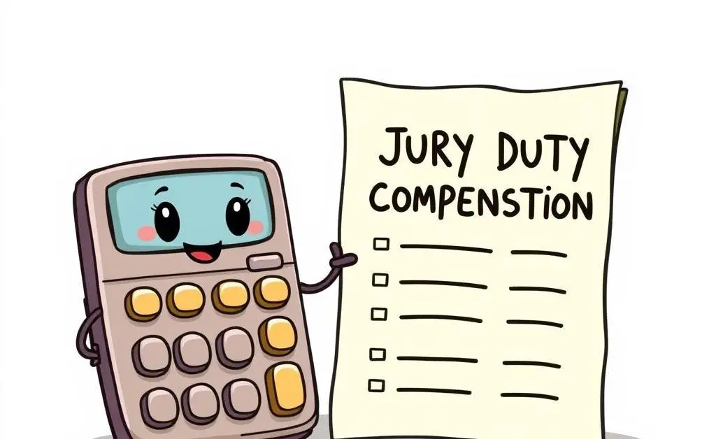 Calculator and form indicating jury duty compensation