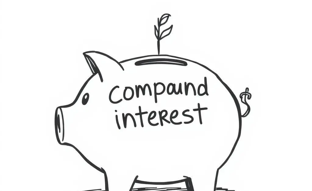 Piggy bank illustration showing compound interest growth