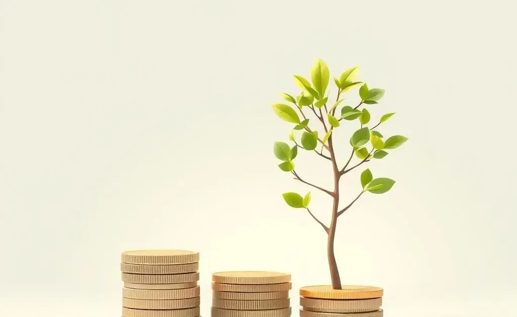 Concept of compounding with coins growing into a tree.
