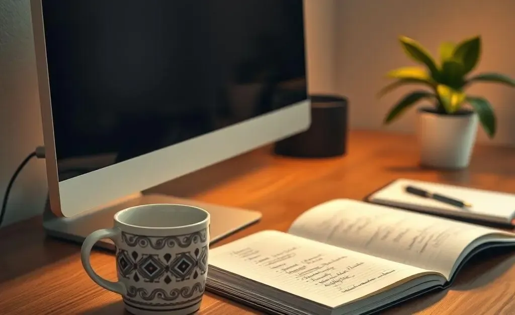 A tidy and organized desk setup with a computer