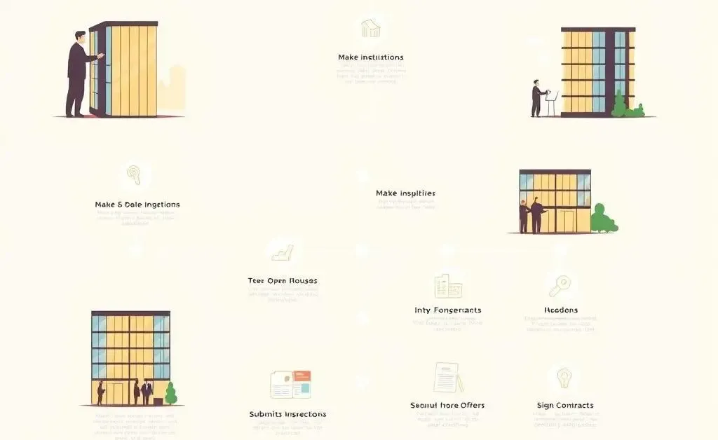 A journey map-style illustration from condo viewing to ownership.