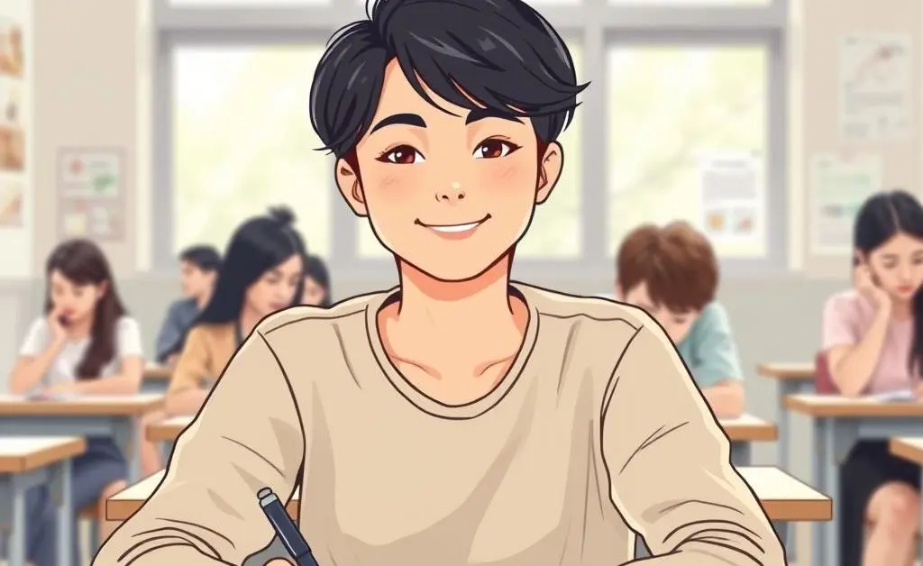 Confident person taking an exam with a smile