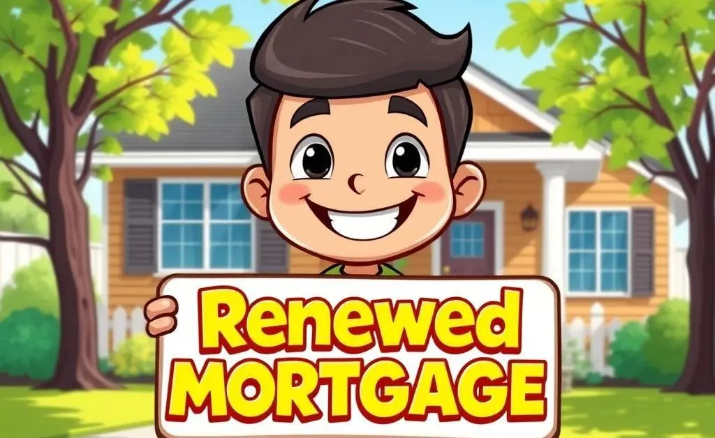 Person holding renewed mortgage sign in front of house
