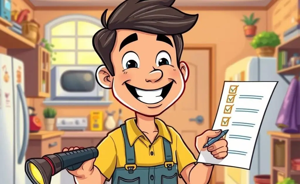 Illustration of a home inspector with a blueprint