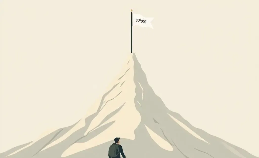 Journey towards a mountain peak labeled S&P 500