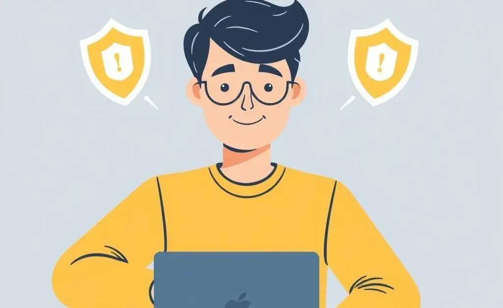 Confident person using computer safely