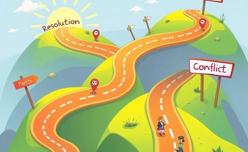 A roadmap showing paths to conflict and resolution