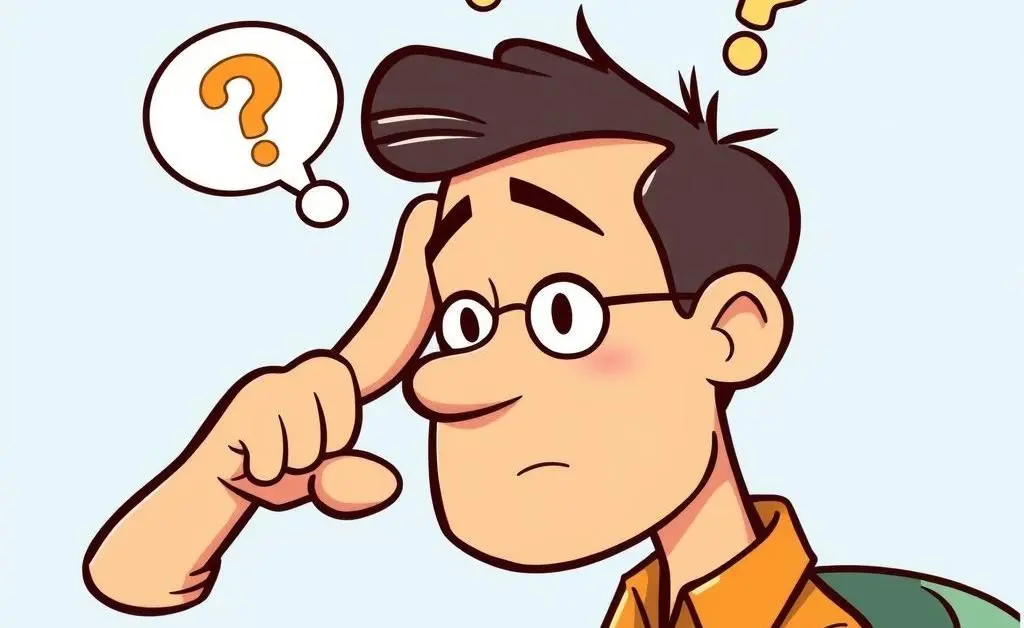 Cartoon-style person scratching their head while looking at car insurance options