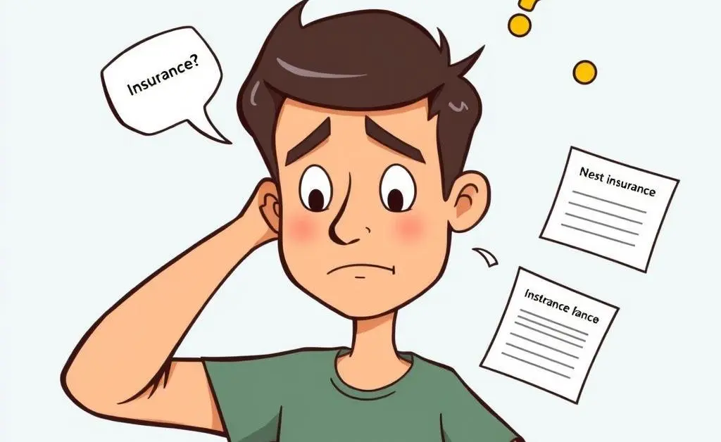 A cartoon illustration of a person confused by different insurance policy options.