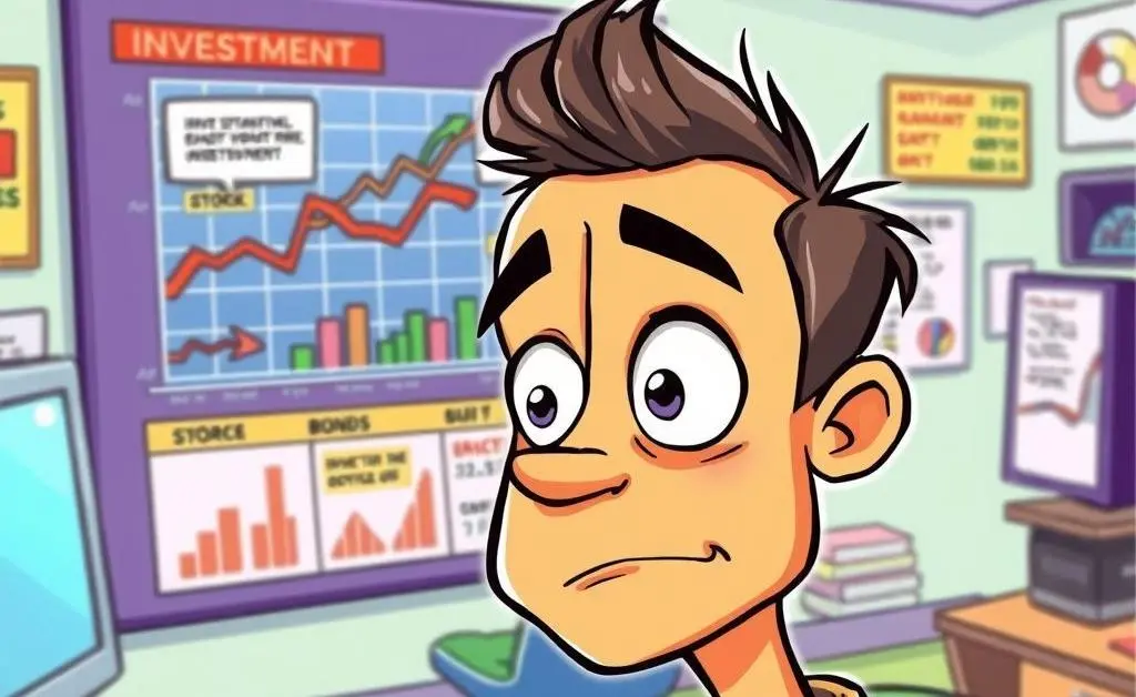 A person looking confused at a variety of investment options.