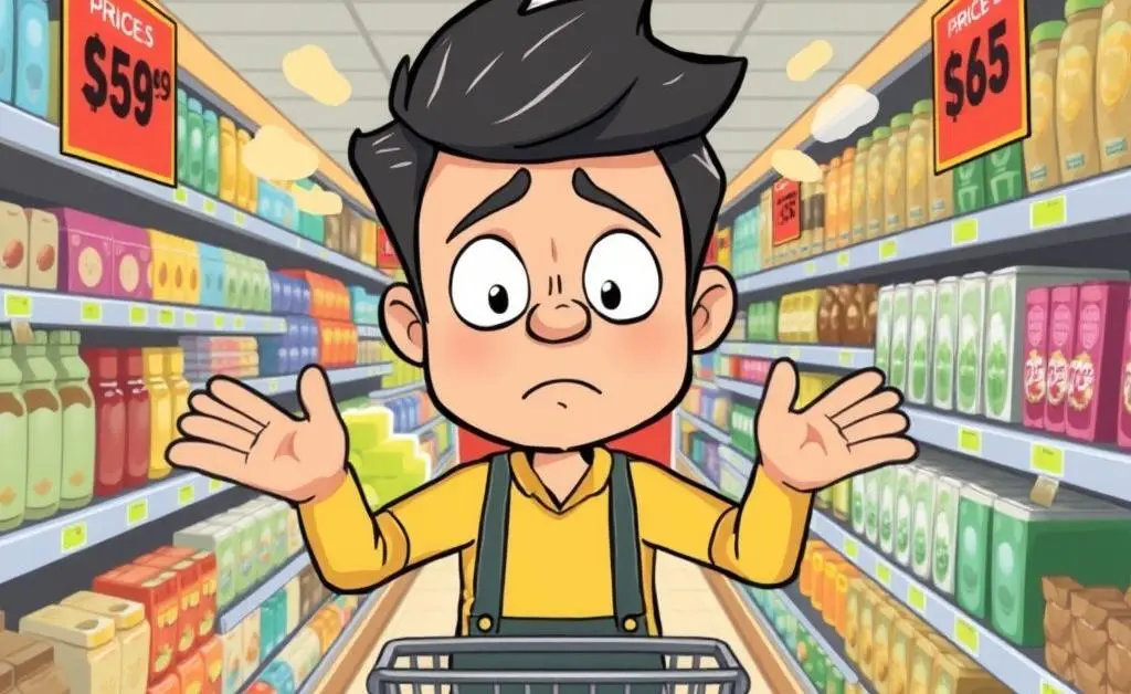 A confused shopper in a supermarket