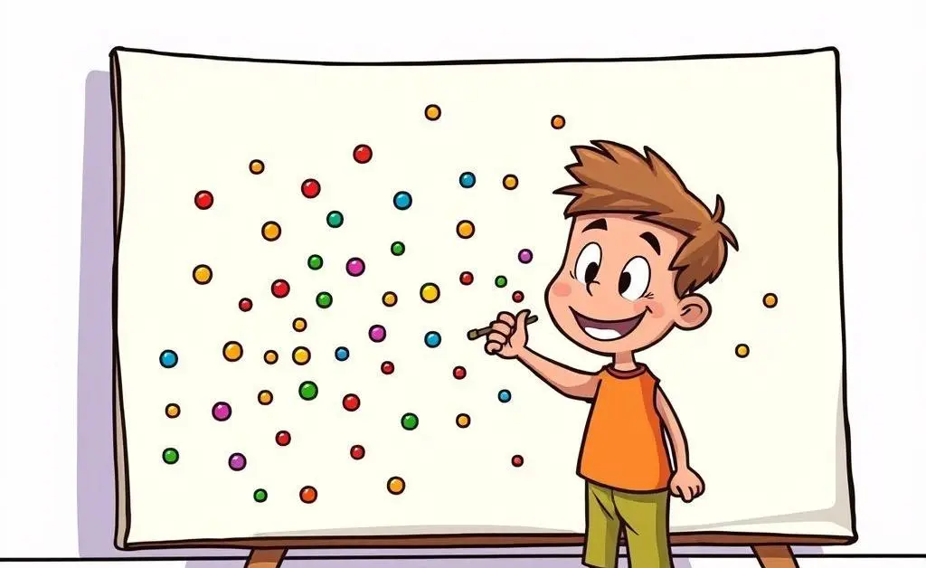Cartoon-style image of a person connecting dots to form a big picture.