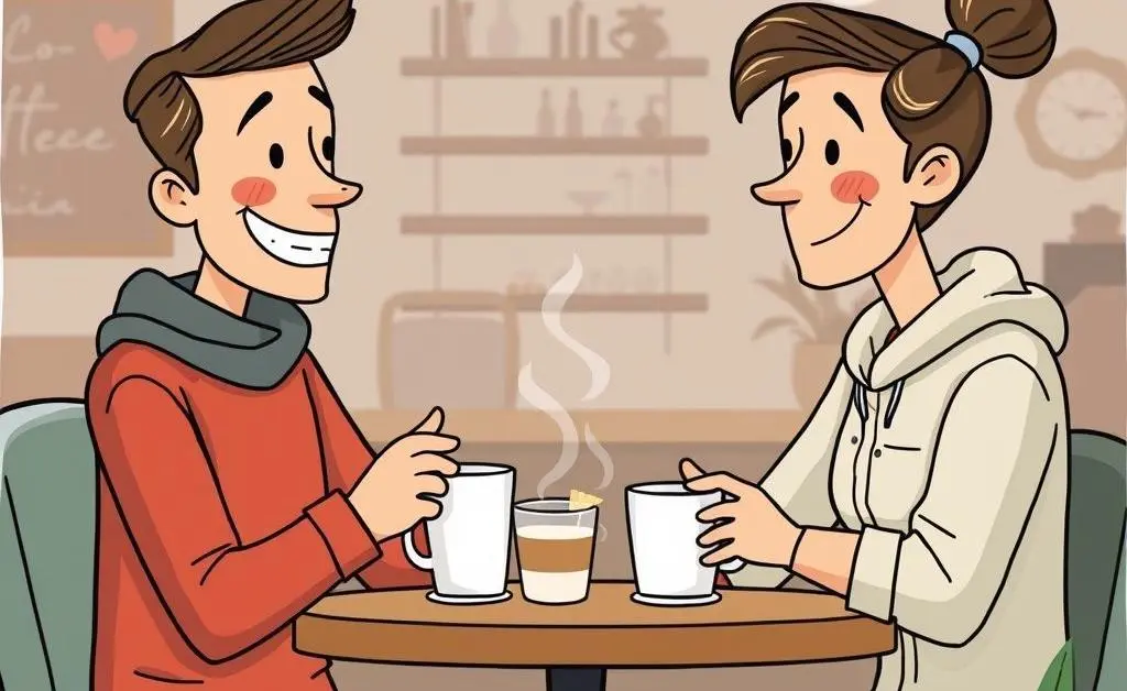 Two friends having coffee, deep in conversation