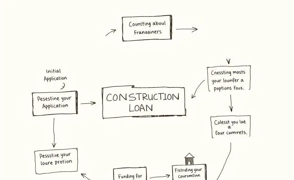 A hand-drawn flowchart illustrating the construction loan process