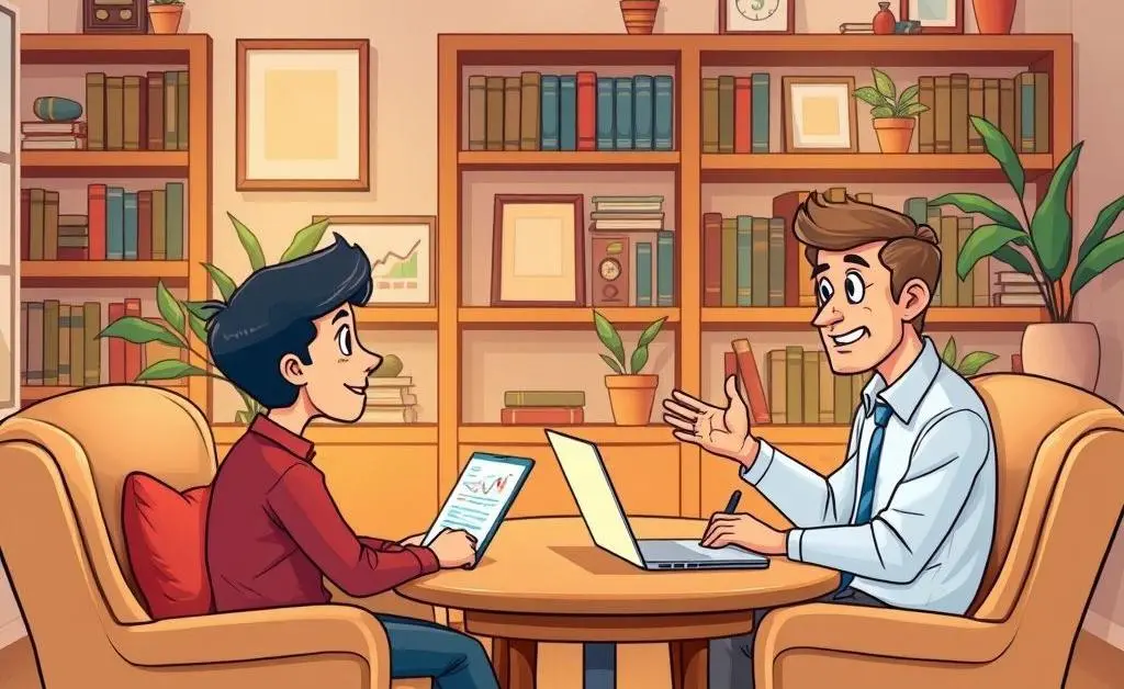 Cartoon of person with financial advisor