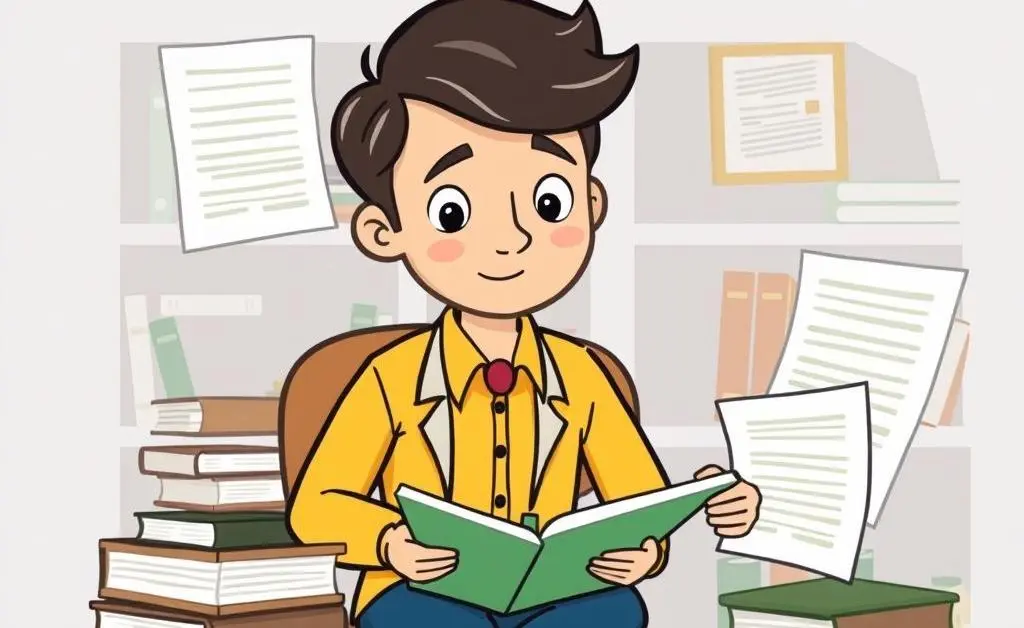 A cartoon-style illustration of someone consulting a financial advisor, surrounded by books and documents.