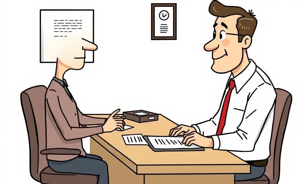 A cartoon of a person consulting with an insurance agent at a desk.