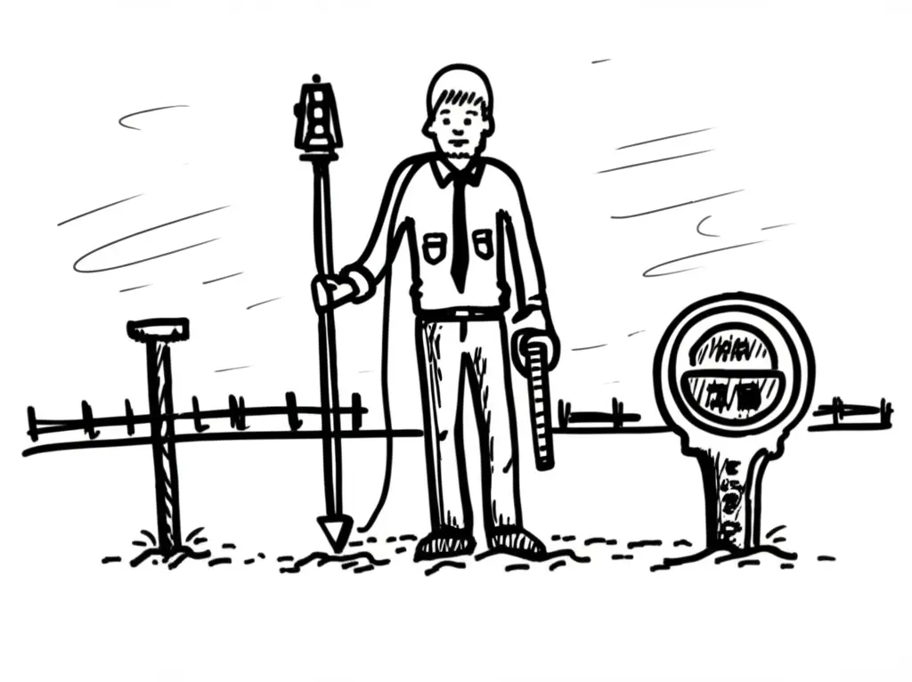 Surveyor with tools and property markers