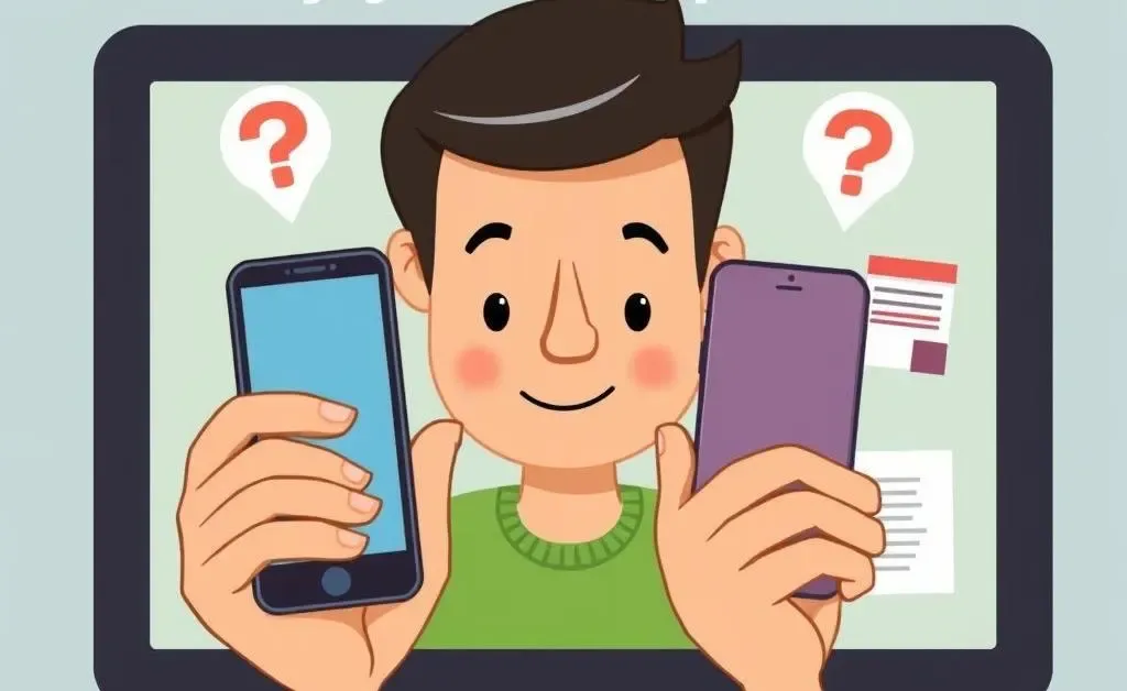 A person choosing between two devices, representing consumer decisions influenced by trade policies.